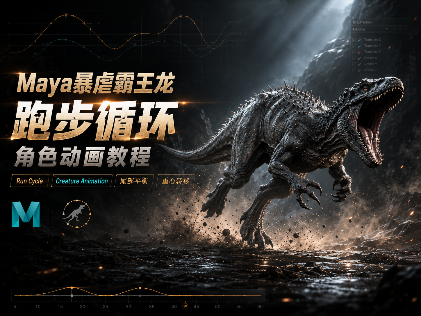 Maya暴虐霸王龙跑步循环角色动画教程-CG Tuto