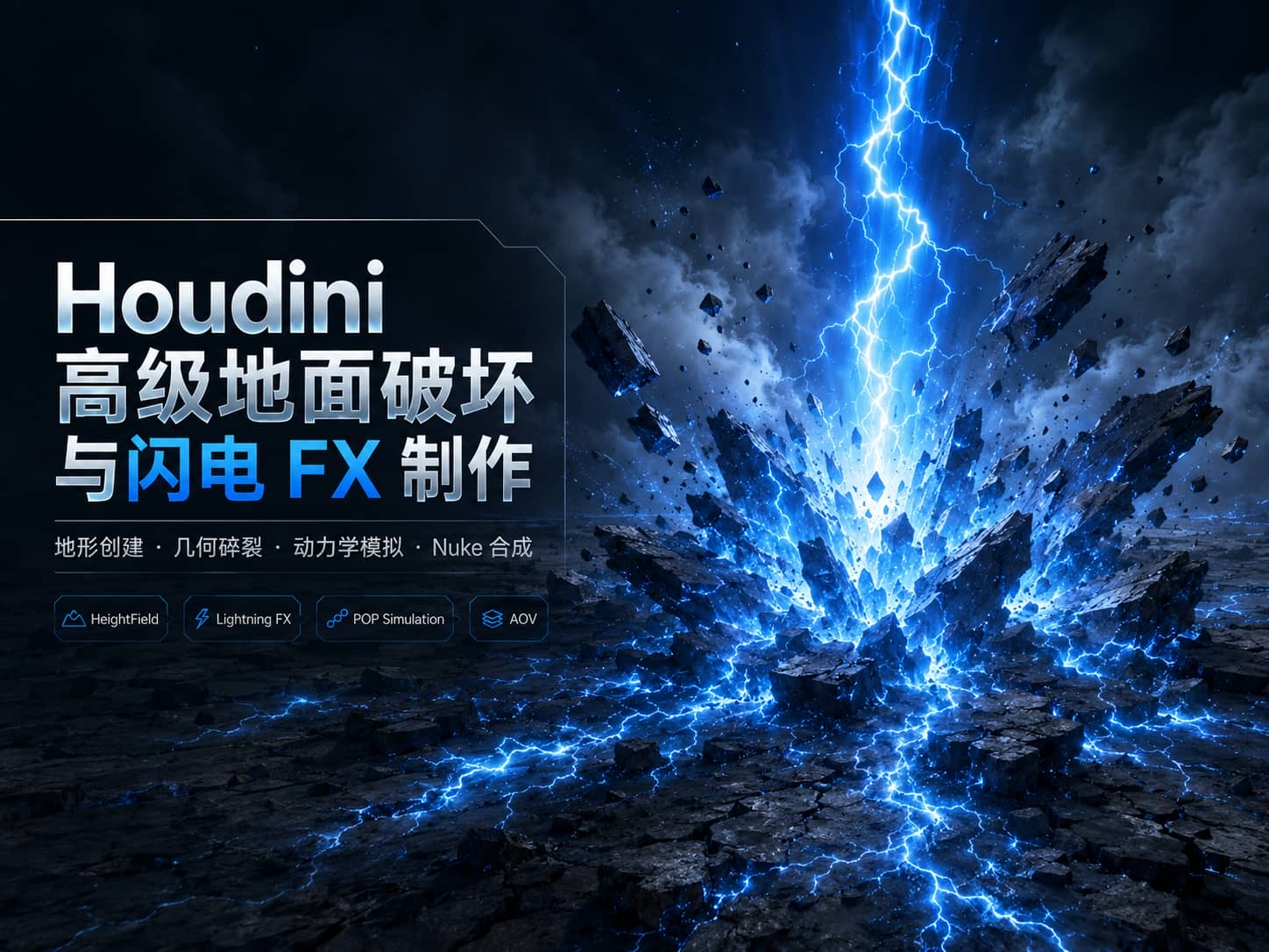 Houdini 高级地面破坏与闪电 FX 制作-CG Tuto