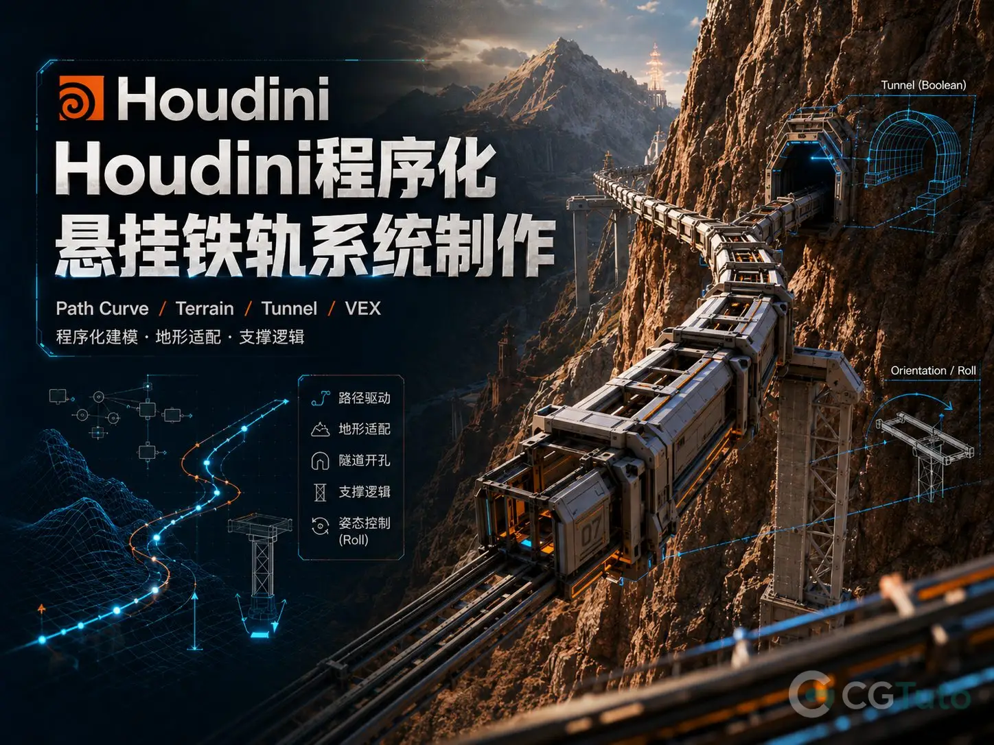 图片[1]-Houdini程序化悬挂铁轨系统制作-CG Tuto