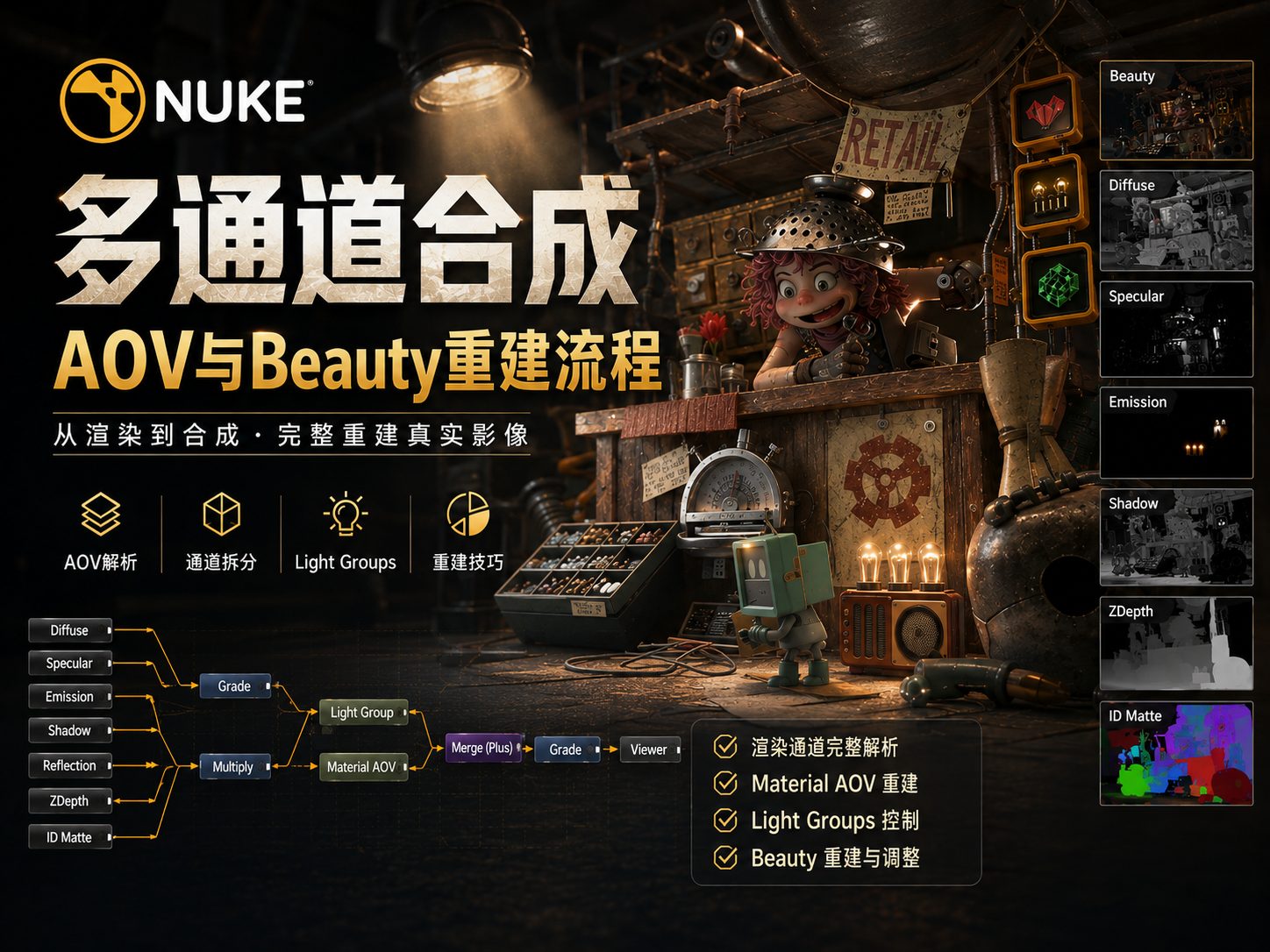 Nuke多通道合成：AOV与Beauty重建流程-CG Tuto
