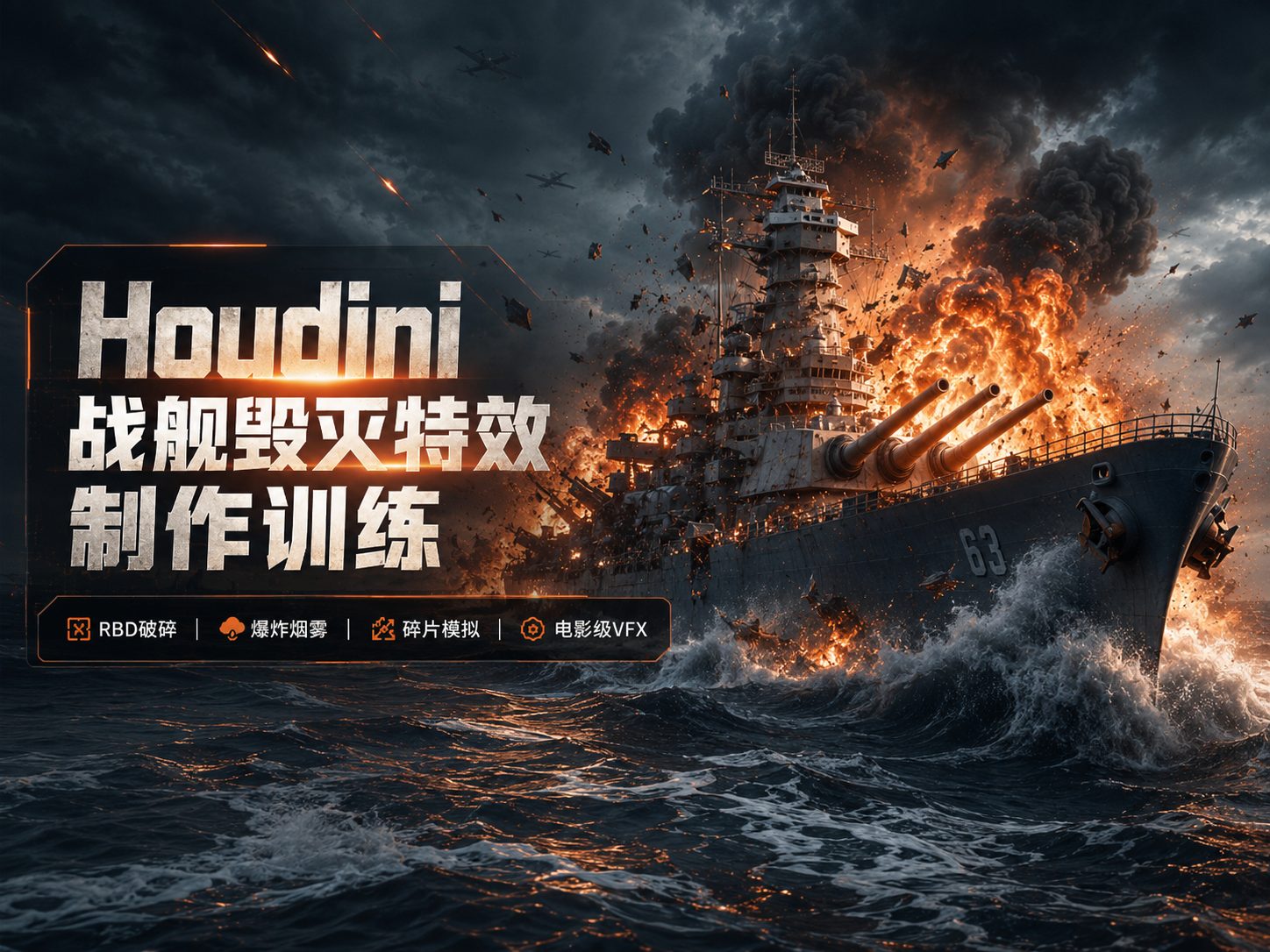 Houdini 战舰毁灭特效制作训练-CG Tuto
