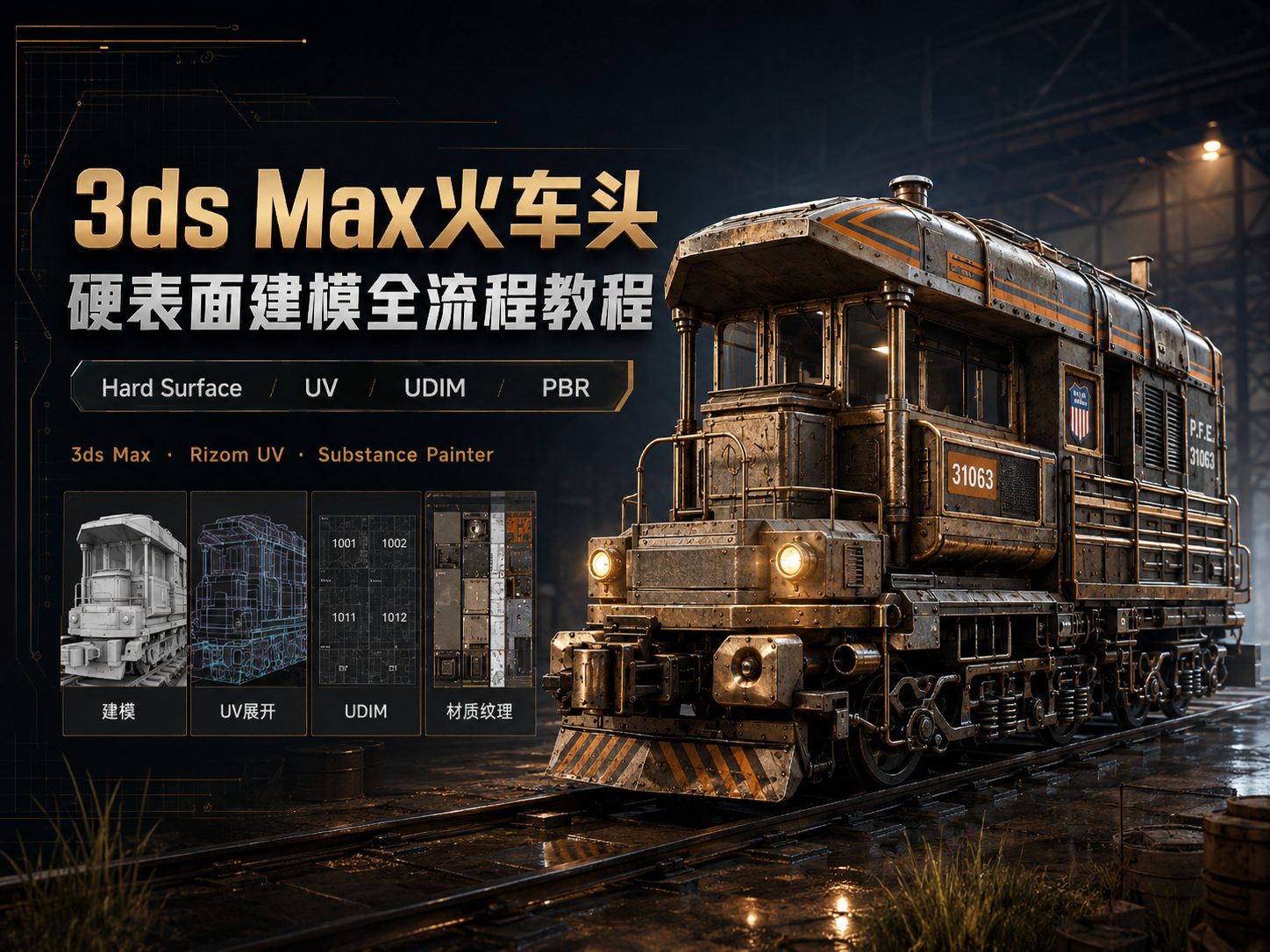 3ds Max火车头硬表面建模全流程教程-CG Tuto