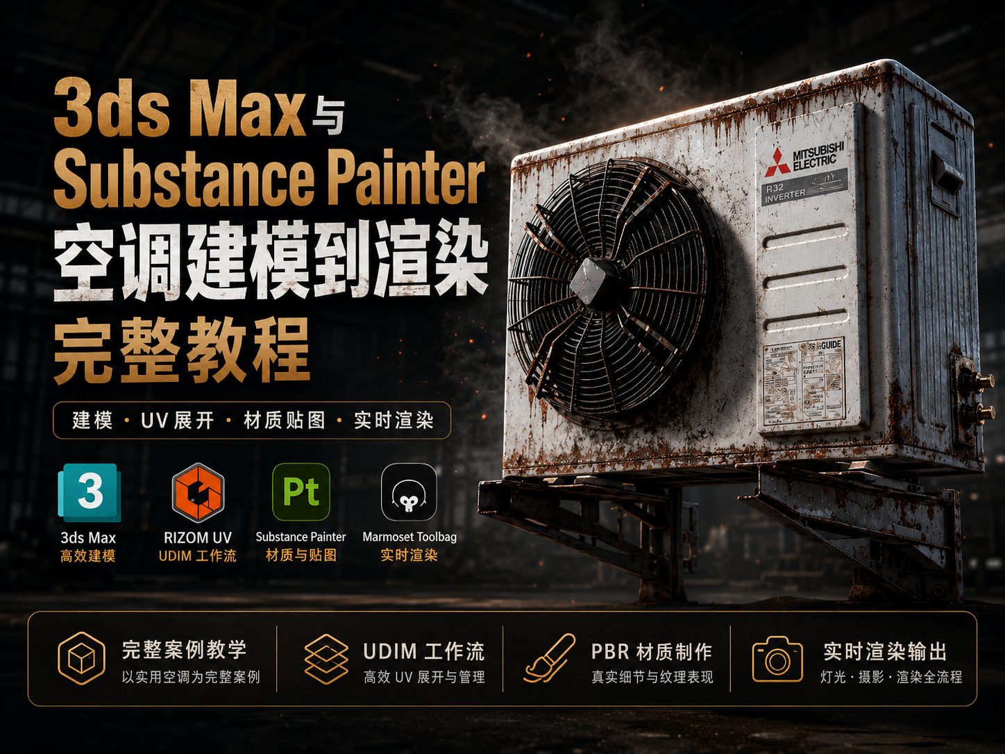 3ds Max与Substance Painter 空调建模到渲染完整教程-CG Tuto