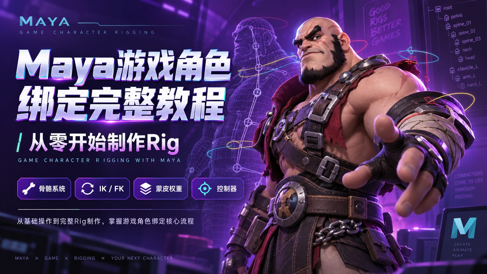 Maya游戏角色绑定完整教程：从零开始制作Rig-CG Tuto