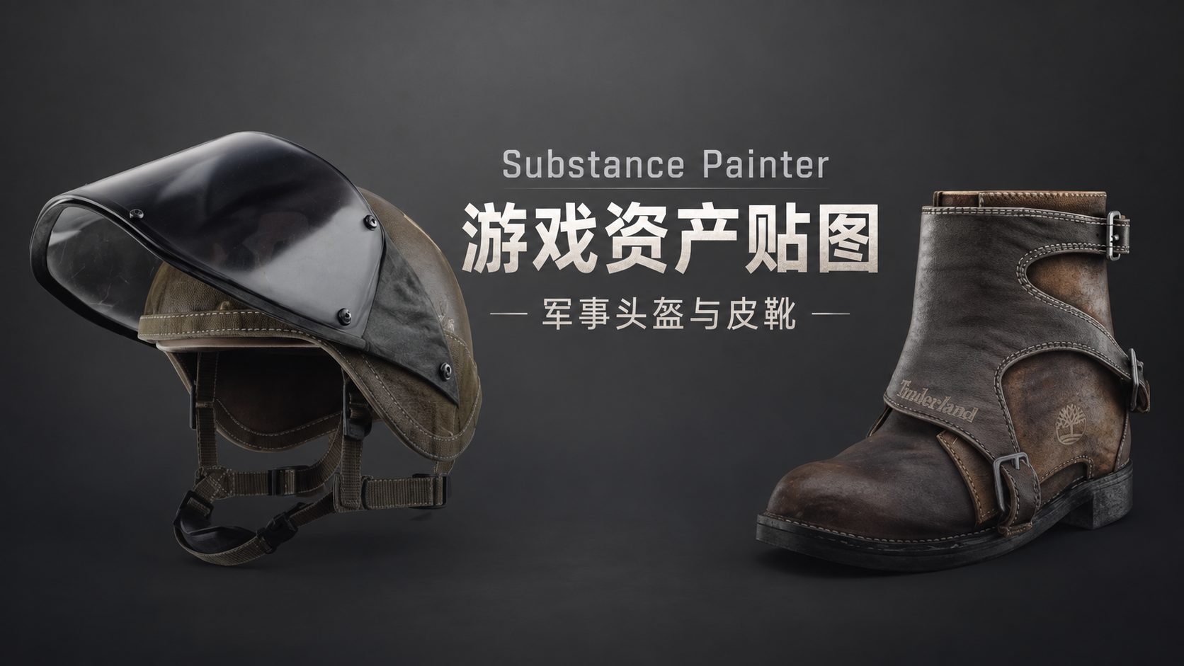 Substance Painter游戏资产贴图：军事头盔与皮靴-CG Tuto
