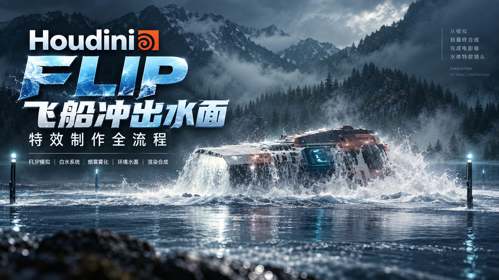 Houdini FLIP 飞船冲出水面特效制作全流程-CG Tuto
