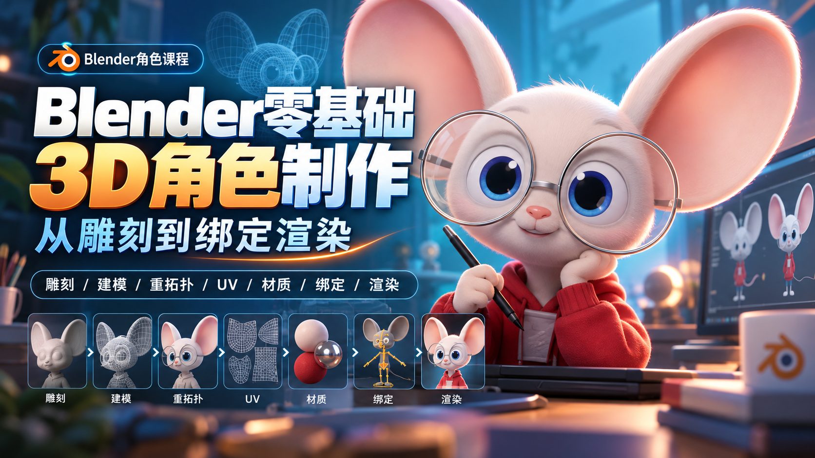 Blender零基础3D角色制作：从雕刻到绑定渲染-CG Tuto