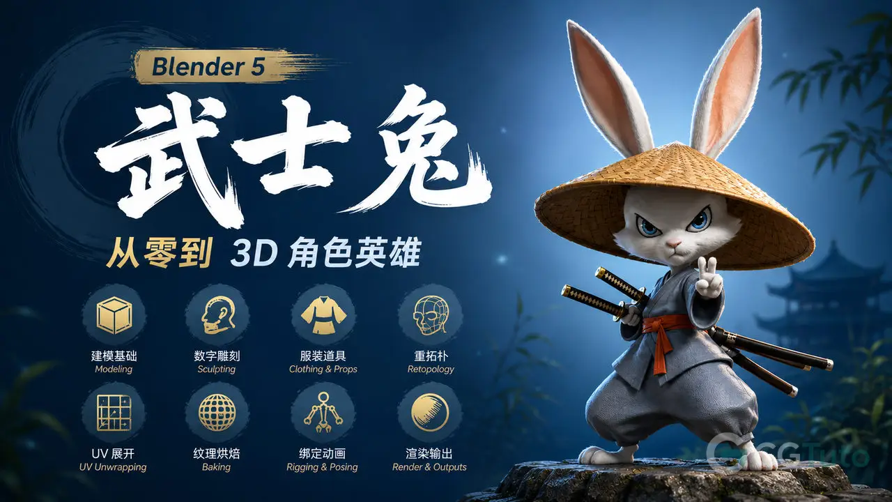 Blender 5 武士兔：从零到 3D 角色英雄-CG Tuto