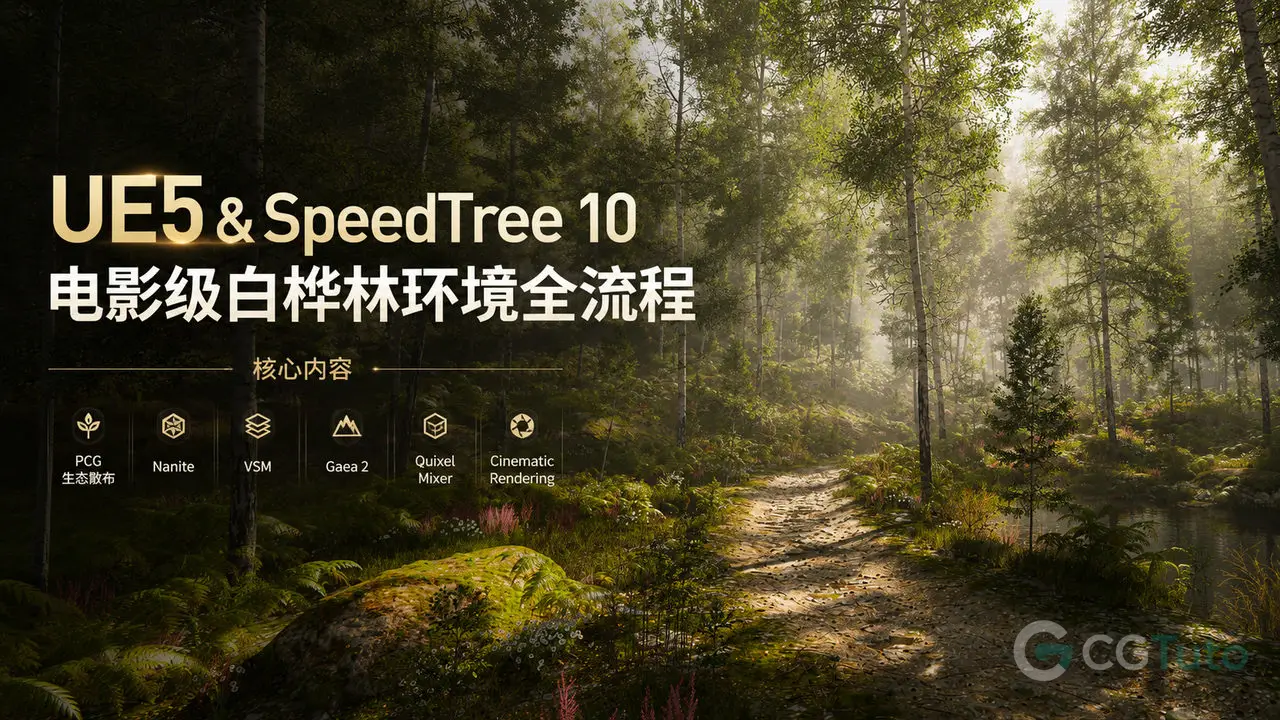UE5 & SpeedTeee10 电影级白桦林环境全流程-CG Tuto