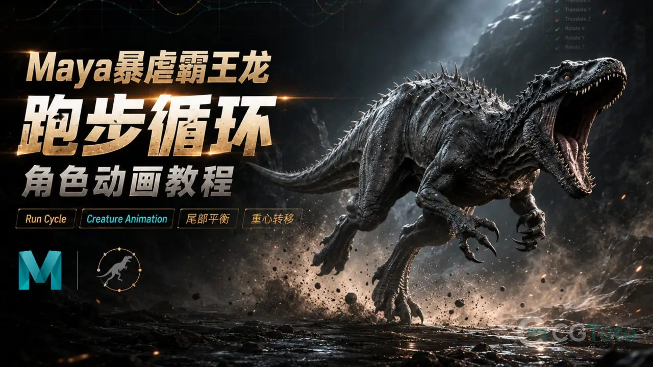 Maya暴虐霸王龙跑步循环角色动画教程-CG Tuto