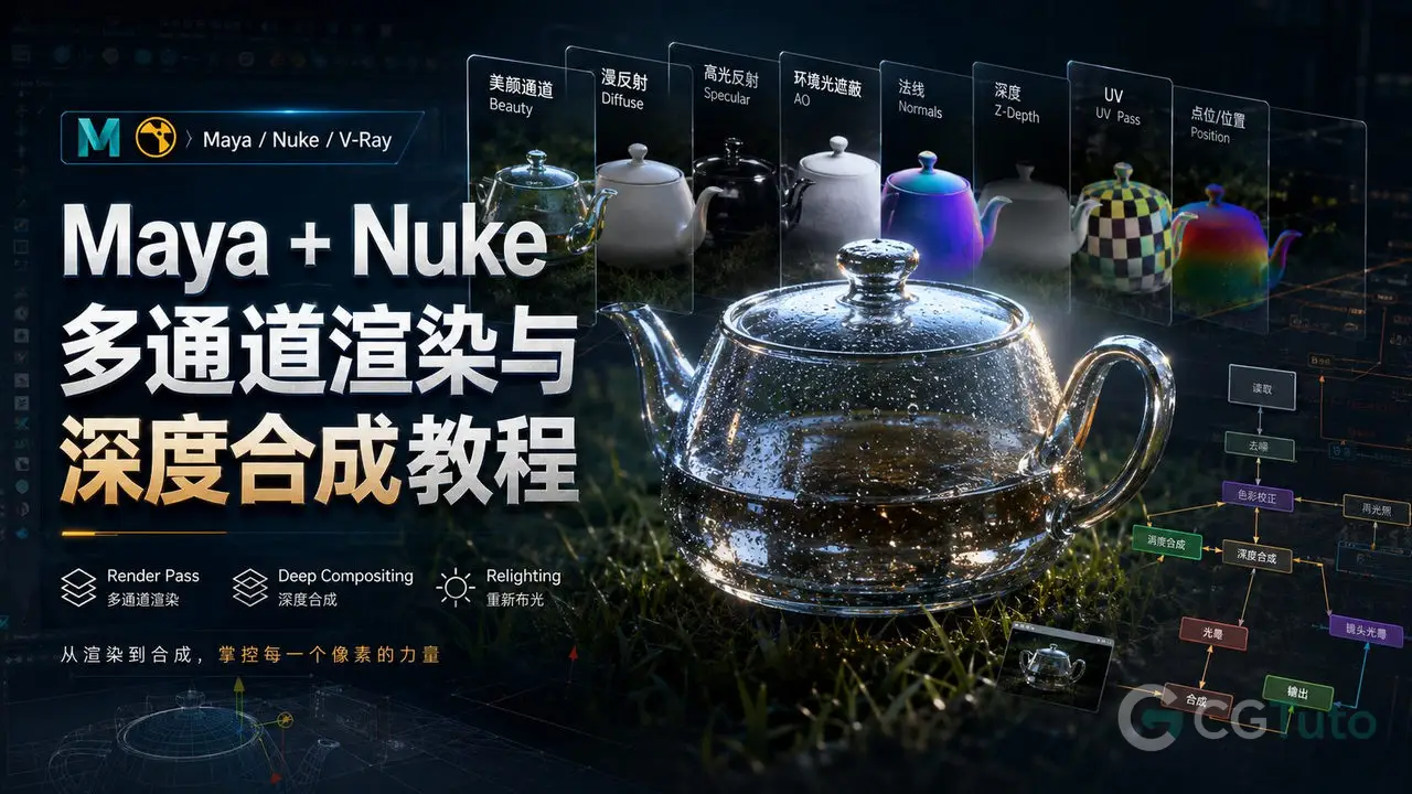 Maya + Nuke 多通道渲染与深度合成教程-CG Tuto