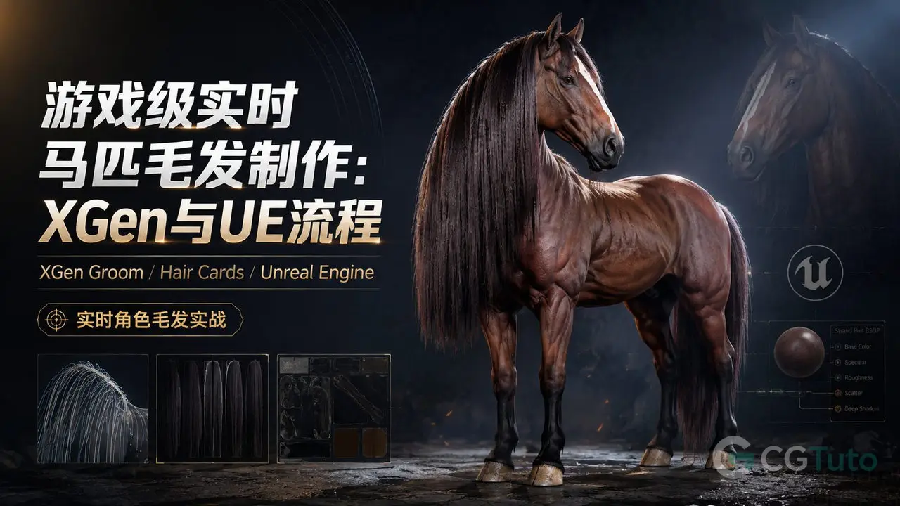游戏级实时马匹毛发制作：XGen与UE流程-CG Tuto